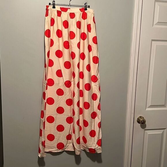 Compañia Fantastica Women's Cream Red Polka Dot Allover Print Maxi Skirt - Picture 1 of 8